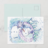 Carte postale d'hiver Bonhomme de neige (Devant / Derrière)