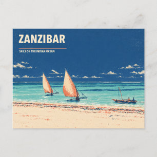 Carte Postale Dhow de Zanzibar sur la plage Océan Indien