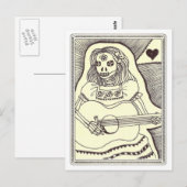 Carte Postale Dia de Los Muertos fille avec guitare (Devant / Derrière)