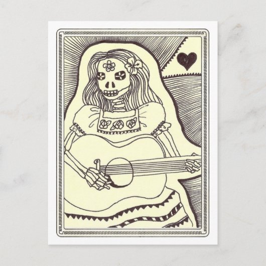 Carte Postale Dia de Los Muertos fille avec guitare (Devant)