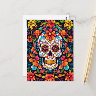 Carte Postale Dia de Muertos ☠️ crâne de sucre coloré