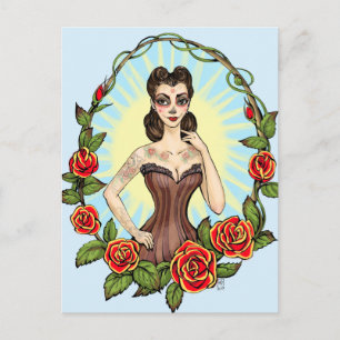 Carte Postale Día de Muertos Jour de la femme de tatouage vintag