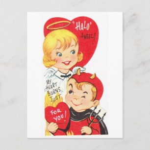 Carte Postale Diable et Ange Valentine des années 50 vintage