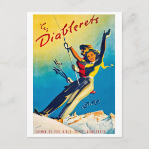 Carte Postale Diablerets, montagne, couple sur un téléski