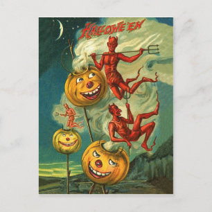 Carte Postale Diables rouges chevauchant sur la fumée des citrou