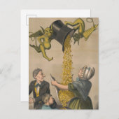 Carte Postale Diables versant des pièces d'or dans le tablier d' (Devant / Derrière)