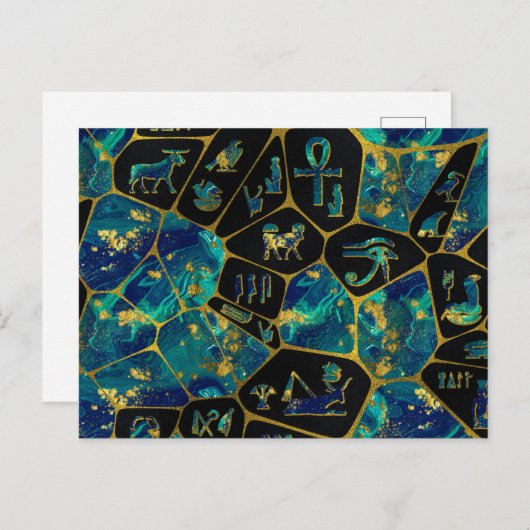 Carte Postale Diagramme égyptien en or et marbre Voronoi (Devant / Derrière)
