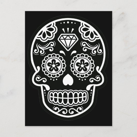 Carte postale Diamant du crâne de sucre noir et bl (Devant)