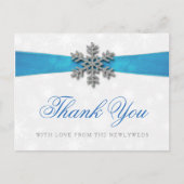 Carte Postale Diamante Snowflake & Blue Ribbon Mariage d'hiver (Devant)