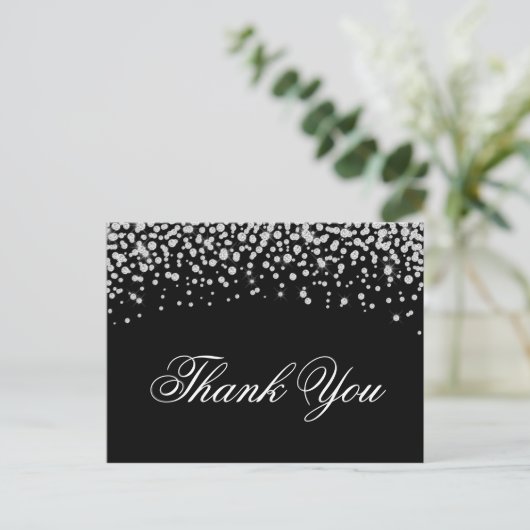 Carte Postale Diamants Faux Brillants Noirs Merci (Debout devant)