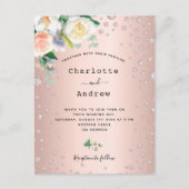 Carte Postale diamants rose or rose fleurie glamour mariage (Devant)