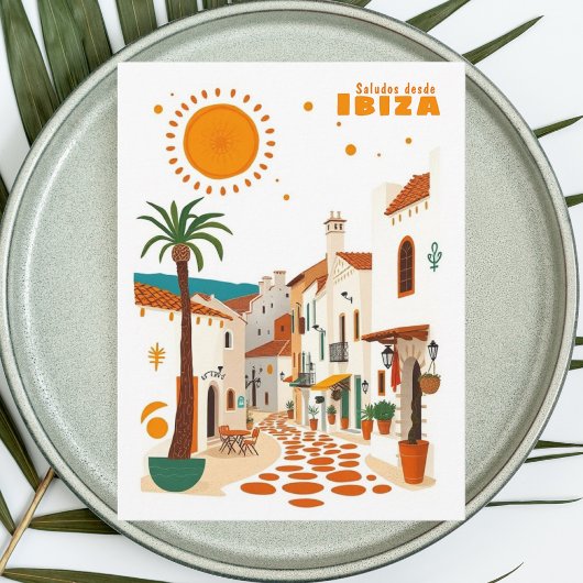 Carte postale d'Ibiza Espagne vacances blanc médit
