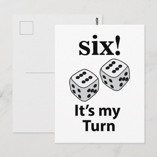 Carte Postale Dice Rolling Six C'est mon tour Roll Dice (Devant / Derrière)