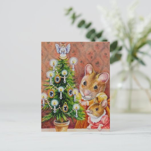 Carte Postale Dickens Christmas Tree Trimming Souris Art (Debout devant)