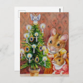 Carte Postale Dickens Christmas Tree Trimming Souris Art (Devant / Derrière)