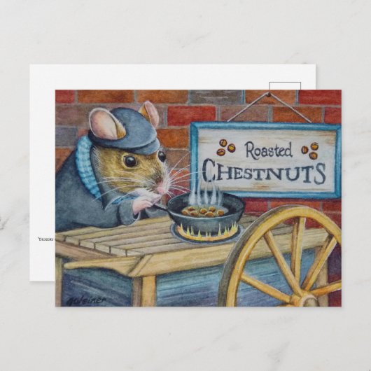 Carte Postale Dickens Noël Souris Dégustation de châtaignes Art (Devant / Derrière)