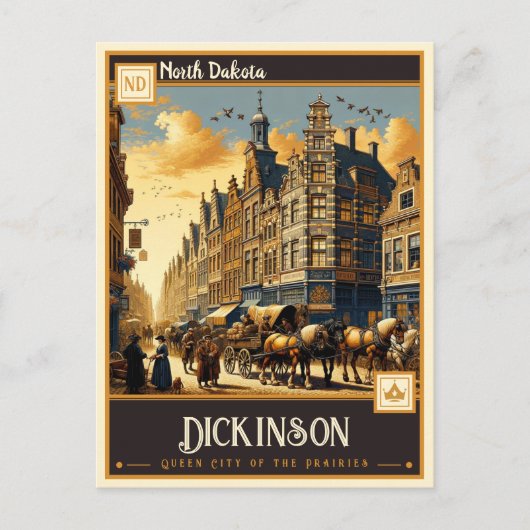 Carte Postale Dickinson Dakota du Nord | VINTAGE (Devant)