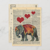 Carte Postale Dictionnaire vintage Art Cirque Elephant Love (Devant / Derrière)