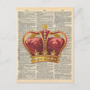 Carte Postale Dictionnaire vintage Art Royal Couronne Rouge Or