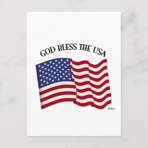 Carte Postale DIEU BÉNISSE LES ÉTATS-UNIS avec drapeau américain