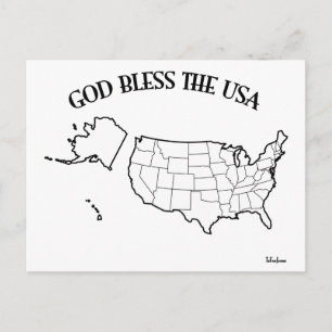 Carte Postale DIEU BÉNISSE LES ÉTATS-UNIS avec le contour des ÉT