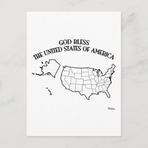 Carte Postale DIEU BÉNISSE LES ÉTATS-UNIS D'AMÉRIQUE contour des