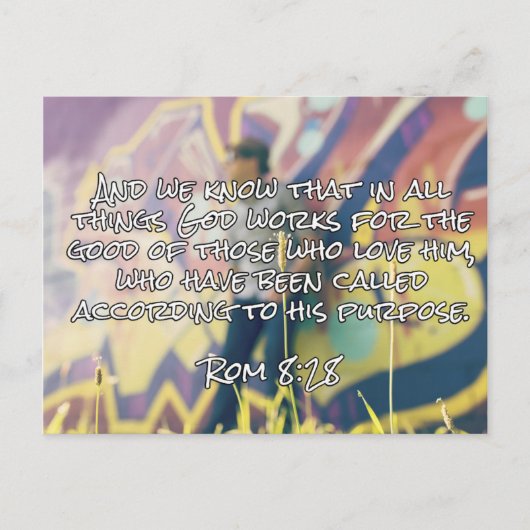 Carte Postale Dieu Cite : Rom. 8:28 — "Dieu Travaille Pour Le Bi (Devant)