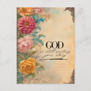 Carte Postale Dieu écrit toujours votre histoire dans un Journal