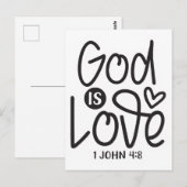 Carte Postale Dieu est amour. 1 Jean 4:8 Écriture biblique (Devant / Derrière)