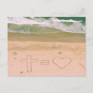 Carte Postale Dieu est AMOUR, Jésus est Amour, plage océan croix