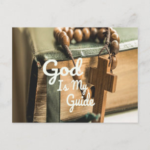 Carte Postale Dieu est mon guide Bible et Croix du Rosaire