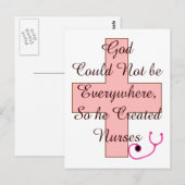 Carte Postale Dieu ne pouvait pas partout INFIRMER croix rose (Devant / Derrière)