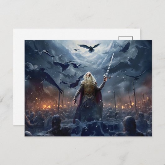 Carte Postale Dieu Odin dirige Einherjer Guerrier d'Asgard (Devant / Derrière)