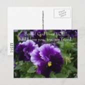Carte Postale Dieu t'aime Pansies pourpres (Devant / Derrière)