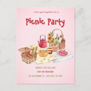 Carte postale d'illustration de pique-nique rose r
