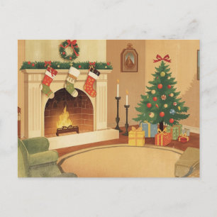 Carte postale d'illustration de salle de Noël cosy