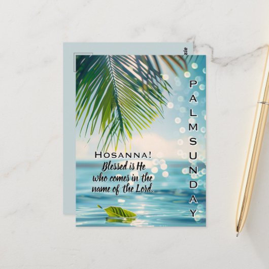 Carte Postale Dimanche des Rameaux Hosanna Écriture  (Devant/Arrière en situation)