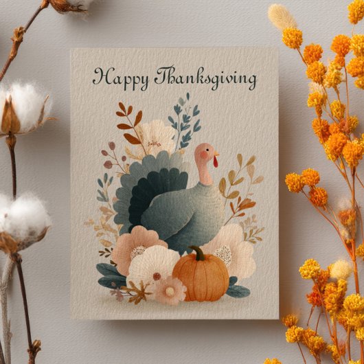 Carte Postale Dinde avec feuillage d'automne Joyeux Thanksgiving