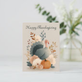Carte Postale Dinde avec feuillage d'automne Joyeux Thanksgiving (Debout devant)