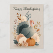 Carte Postale Dinde avec feuillage d'automne Joyeux Thanksgiving (Devant)