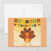 Carte Postale Dinde de dessin animé de Thanksgiving heureux mign (Devant / Derrière)