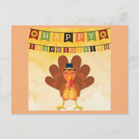 Carte Postale Dinde de dessin animé de Thanksgiving heureux mign (Devant)