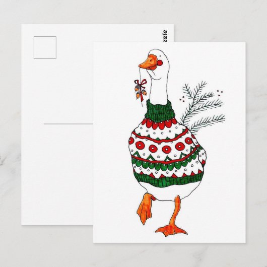 Carte Postale Dinde de Noël dans un Pull-Over (Devant / Derrière)