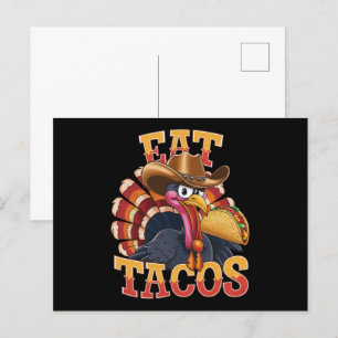 Carte Postale Dinde de Thanksgiving Manger des Tacos  Drôle Mexi