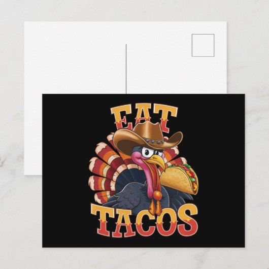 Carte Postale Dinde de Thanksgiving Manger des Tacos Mexicain D (Devant / Derrière)