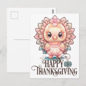 Carte Postale Dinde de Thanksgiving mignonne (Devant / Derrière)