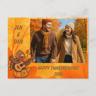 Carte Postale Dinde de Thanksgiving mignonne avec guitare