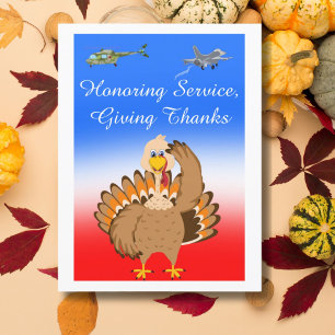 Carte Postale Dinde de Thanksgiving militaire saluant