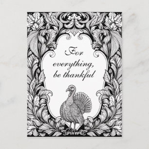 Carte Postale Dinde de Thanksgiving noir et blanc complexe