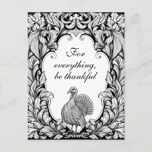 Carte Postale Dinde de Thanksgiving noir et blanc complexe (Devant)